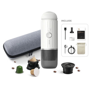 Macchina Caffè Portatile Polvere Capsule Compatibile Ricaricabile USB Capacità Massima 2 Tazze Include Accessori Custodia - INTERIOR DREAM DESIGN