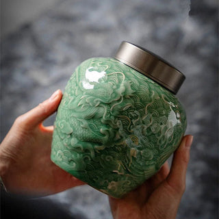 Memoriale Colore Verde Urna Ceneri Animali Domestici Ceramica Capacità 1000ml - INTERIOR DREAM DESIGN