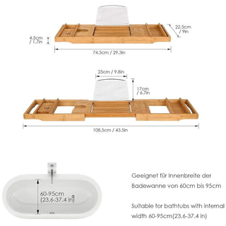 Mensola Allungabile Ampio Spazio Archiviazione Scaffale Portaoggetti Vasca Bagno Arredamento Decorazione Legno Bamboo - INTERIOR DREAM DESIGN