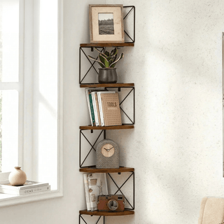 Mensola Angolare Materiale Legno Metallo Decorazione Parete Resistente Mensola Porta Oggetti-INTERIOR DREAM DESIGN