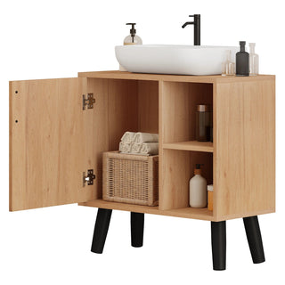 Mobile Bagno Base Lavello Metallo Legno Marrone Arredamento Mobili Casa Cassetto 2 Ripiani Aperti - INTERIOR DREAM DESIGN