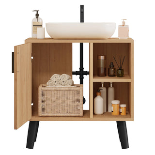 Mobile Bagno Base Lavello Metallo Legno Marrone Arredamento Mobili Casa Cassetto 2 Ripiani Aperti - INTERIOR DREAM DESIGN