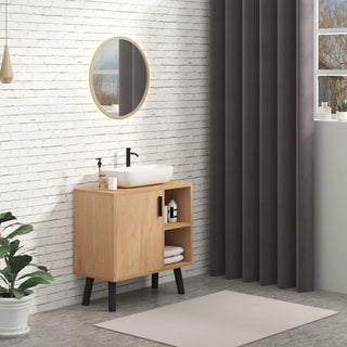 Mobile Bagno Base Lavello Metallo Legno Marrone Arredamento Mobili Casa Cassetto 2 Ripiani Aperti - INTERIOR DREAM DESIGN