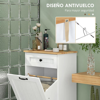 Mobile Bagno Bianco 2 Cassetti Cesto Biancheria Incluso Tessuto Materiale Legno Capacità Carico Totale 15kg Gancio Fissaggio Muro - INTERIOR DREAM DESIGN