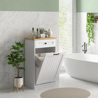 Mobile Bagno Bianco 2 Cassetti Cesto Biancheria Incluso Tessuto Materiale Legno Capacità Carico Totale 15kg Gancio Fissaggio Muro - INTERIOR DREAM DESIGN