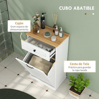 Mobile Bagno Bianco 2 Cassetti Cesto Biancheria Incluso Tessuto Materiale Legno Capacità Carico Totale 15kg Gancio Fissaggio Muro - INTERIOR DREAM DESIGN