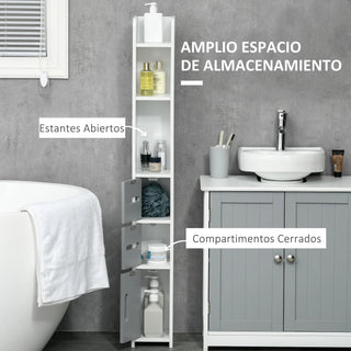 Mobile Bagno Colore Bianco Grigio Chiaro Cassetti 3 Ripiani Aperti 3 Ripiani Chiusi Materiale Legno Resistente Capacità Carico 15kg - INTERIOR DREAM DESIGN