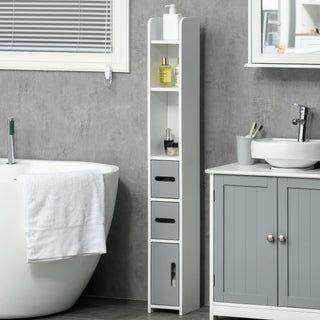 Mobile Bagno Colore Bianco Grigio Chiaro Cassetti 3 Ripiani Aperti 3 Ripiani Chiusi Materiale Legno Resistente Capacità Carico 15kg - INTERIOR DREAM DESIGN