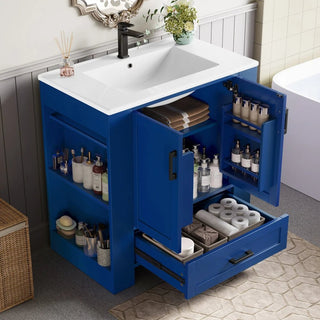Mobile Bagno Colore Blu Materiale Legno Ceramica 2 Ante 1 Cassetto Grandi Dimensioni-INTERIOR DREAM DESIGN