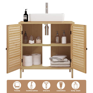 Mobile Bagno Colore Marrone Chiaro 2 Ante Legno Bambù Arredamento Casa Lavandino Organizzazione - INTERIOR DREAM DESIGN