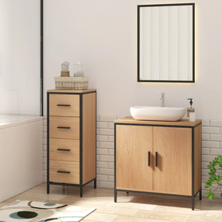 Mobile Bagno Lavandino Legno Metallo Marrone Nero Cassetti Scaffali Accessori Arredamento Bagno Arredo Interni Casa - INTERIOR DREAM DESIGN