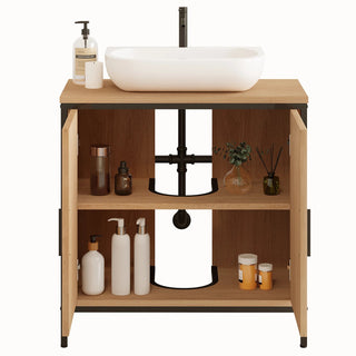 Mobile Bagno Lavandino Legno Metallo Marrone Nero Cassetti Scaffali Accessori Arredamento Bagno Arredo Interni Casa - INTERIOR DREAM DESIGN