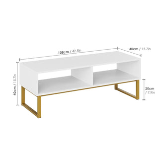 Mobile Base TV Salotto Legno Metallo Bianco Marrone Elegante Ampio Spazio Archiviazione Organizzazione Accessori Arredamento Casa - INTERIOR DREAM DESIGN