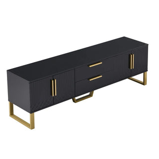 Mobile Per Supporto Tv Nero Bianco Con Maniglie Oro Dimensione Legno Lucido Cassetti Sportelli - INTERIOR DREAM DESIGN