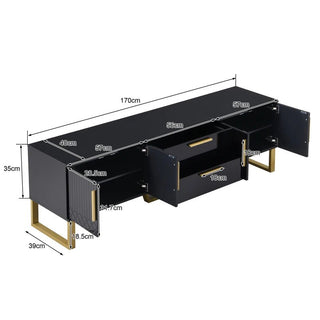 Mobile Per Supporto Tv Nero Bianco Con Maniglie Oro Dimensione Legno Lucido Cassetti Sportelli - INTERIOR DREAM DESIGN