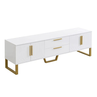 Mobile Per Supporto Tv Nero Bianco Con Maniglie Oro Dimensione Legno Lucido Cassetti Sportelli - INTERIOR DREAM DESIGN