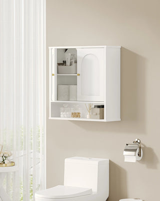 Mobile Sospeso Bianco Bagno Due Ante Materiale Legno Comodo Pratico Elegante-INTERIOR DREAM DESIGN