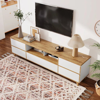 Mobile TV Salotto Bianco Marrone Cassetti Ampio Spazio Legno Resistente Accessori Arredamento Casa - INTERIOR DREAM DESIGN