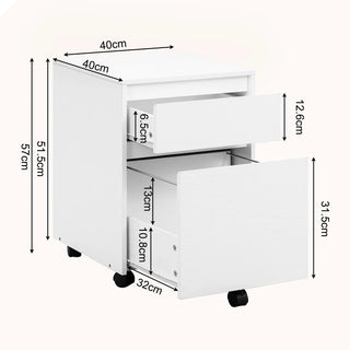 Mobile Ufficio Ruote 360° Cassetti Legno Marrone Bianco Comodo Ampio Spazio Archiviazione Accessori Arredamento Casa - INTERIOR DREAM DESIGN