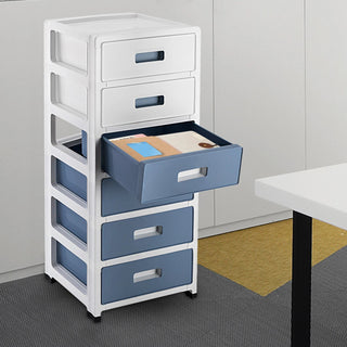 Mobiletto Ufficio Cassettiera 6 Cassetti Estraibili Plastica Bianco Blu Comodo Accessori Organizzazione Casa - INTERIOR DREAM DESIGN