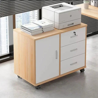 Mobiletto Ufficio Diversi Colori Bianco Marrone Legno Metallo 4 Ruote Cassetti 4 Scomparti Chiave Sicurezza Arredamento Ufficio Casa Lavoro - INTERIOR DREAM DESIGN