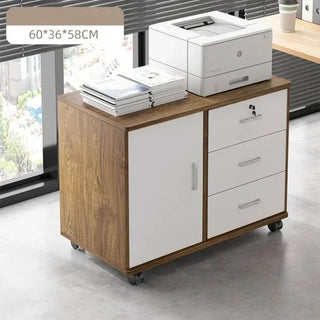 Mobiletto Ufficio Diversi Colori Bianco Marrone Legno Metallo 4 Ruote Cassetti 4 Scomparti Chiave Sicurezza Arredamento Ufficio Casa Lavoro - INTERIOR DREAM DESIGN