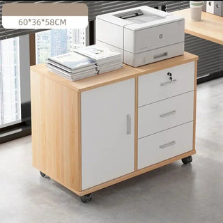 Mobiletto Ufficio Diversi Colori Bianco Marrone Legno Metallo 4 Ruote Cassetti 4 Scomparti Chiave Sicurezza Arredamento Ufficio Casa Lavoro - INTERIOR DREAM DESIGN