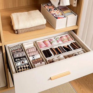 Organizer Cassetti Intimo Beige 1 Pezzo Stoffa Beige Sistemazione Armadio Scatola Tessuto Rigido - INTERIOR DREAM DESIGN