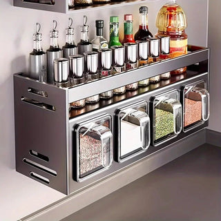 Organizer Cucina Acciaio Inossidabile Diversi Scomparti Spezie Cibo Bottiglie Comodo Colore Argento-INTERIOR DREAM DESIGN