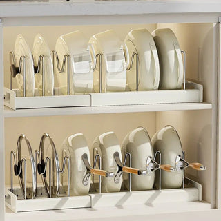Organizer Cucina Bianco Grigio Regolabile Allungabile Pentole Piatti Organizzazione-INTERIOR DREAM DESIGN