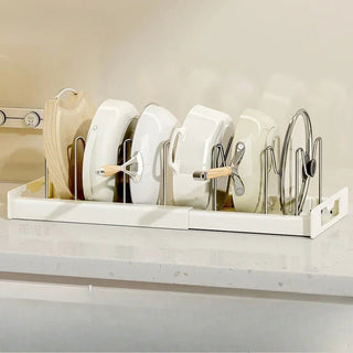 Organizer Cucina Bianco Grigio Regolabile Allungabile Pentole Piatti Organizzazione-INTERIOR DREAM DESIGN