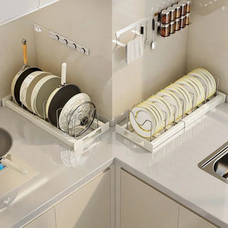 Organizer Cucina Bianco Grigio Regolabile Allungabile Pentole Piatti Organizzazione-INTERIOR DREAM DESIGN