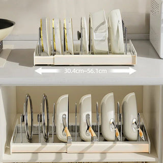Organizer Cucina Bianco Grigio Regolabile Allungabile Pentole Piatti Organizzazione-INTERIOR DREAM DESIGN