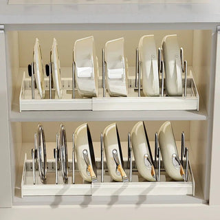 Organizer Cucina Bianco Grigio Regolabile Allungabile Pentole Piatti Organizzazione-INTERIOR DREAM DESIGN