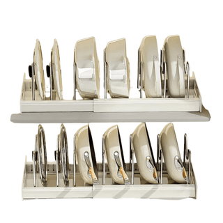 Organizer Cucina Bianco Grigio Regolabile Allungabile Pentole Piatti Organizzazione-INTERIOR DREAM DESIGN