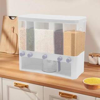 Organizer Cucina Bianco Plastica 5 Scomparti Cereali Legumi Cibo Casa-INTERIOR DREAM DESIGN