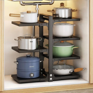 Organizer Cucina Colore Nero Acciaio Diversi Ripiani 7 Mensole Organizzazione Casa Pentole-INTERIOR DREAM DESIGN