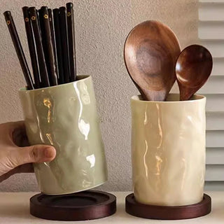 Organizer Cucina Particolare Ceramica Lucido Verde Beige Posate Utensili Resistete-INTERIOR DREAM DESIGN