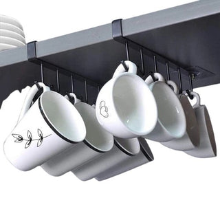 Organizer Cucina Tazze 6 Ganci Organizzazione Cucina Senza Perforazione Ferro Metallo Nero Bianco Resistente Arredamento Casa - INTERIOR DREAM DESIGN