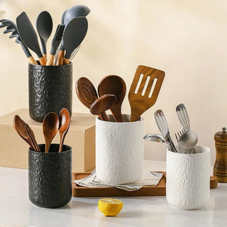 Organizer Cucina Utensili Posate Attrezzi Cucina Pratico Comodo Resistente Bianco Nero-INTERIOR DREAM DESIGN