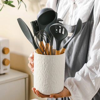 Organizer Cucina Utensili Posate Attrezzi Cucina Pratico Comodo Resistente Bianco Nero-INTERIOR DREAM DESIGN