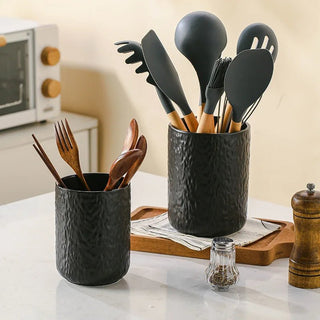 Organizer Cucina Utensili Posate Attrezzi Cucina Pratico Comodo Resistente Bianco Nero-INTERIOR DREAM DESIGN