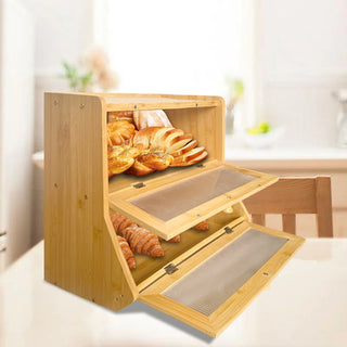 Organizer Porta Pane 2 Ripiani Legno Marrone Chiaro Arredamento Casa Cucina-INTERIOR DREAM DESIGN