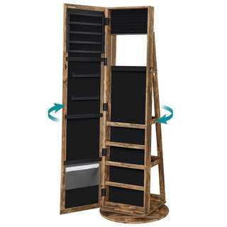 Organizer Portagioielli Camera Letto Colore Marrone Legno Vetro Velluto Specchio Roteante Elegante Organizzazione Casa-INTERIOR DREAM DESIGN