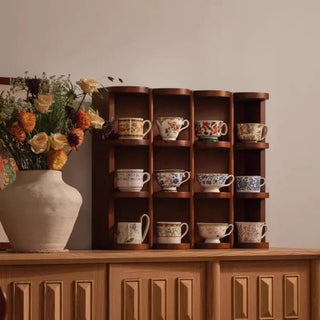 Organizer Tazze Marrone Legno 12 Slot Organizzazione Stoviglie Cucina Casa-INTERIOR DREAM DESIGN