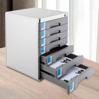 Organizer Ufficio Porta Documenti Grigio Plastica Alluminio Peso 6kg 7 Cassetti Chiusura Serratura Chiave - INTERIOR DREAM DESIGN