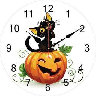 Orologio Da Parete Halloween Zucca Gatto Design Da Interno Per Feste Colore Bianco - INTERIOR DREAM DESIGN