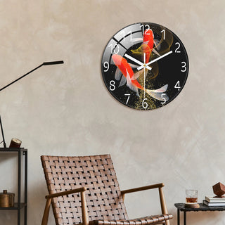 Orologio da Parete Nero Con Pesci Di Vetro In Tre Dimensioni Adatto Ad Arredo Casa Per Tutta La Casa - INTERIOR DREAM DESIGN