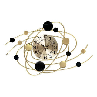 Orologio Parete Colore Oro Materiale Metallo Colore Nero Dettagli Dorati Sospeso Arredamento-INTERIOR DREAM DESIGN