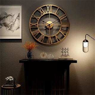 Orologio Parete Oro Nero Metallo Ferro Batteria Diametro 40cm Arredamento Decorazione Casa - INTERIOR DREAM DESIGN